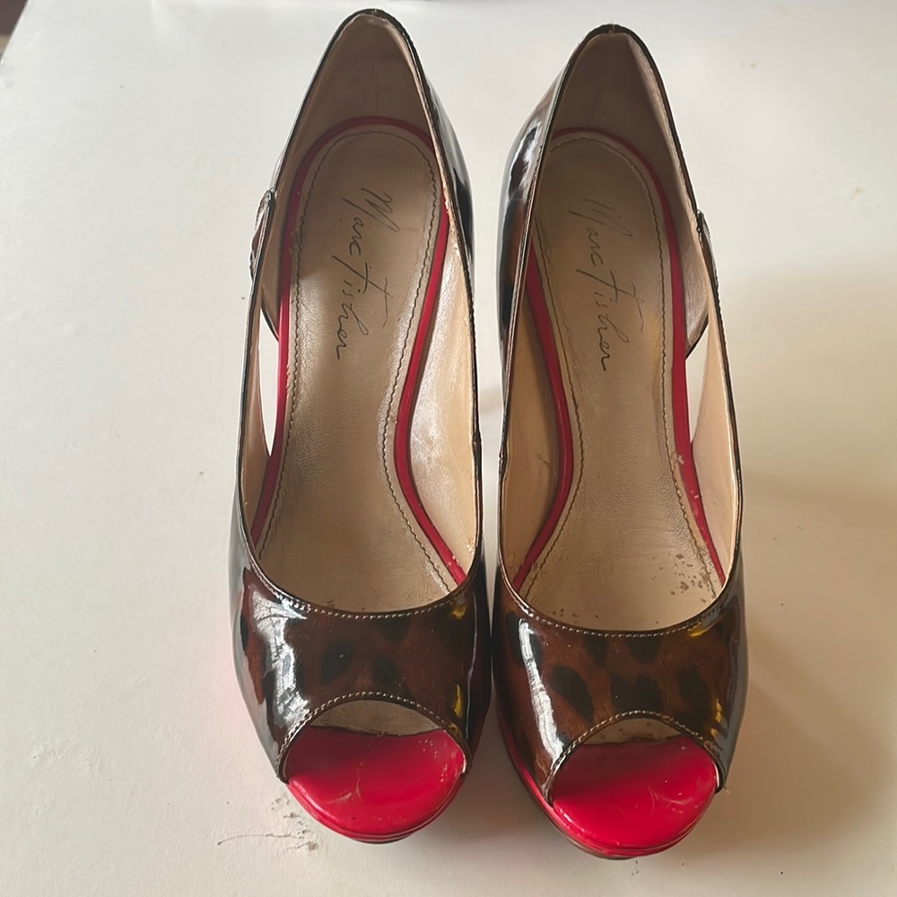 Red and black platform shoes